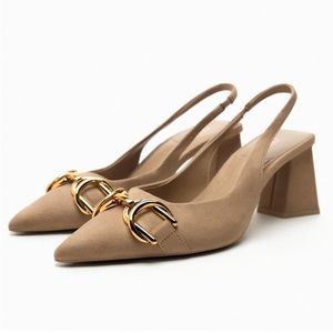 ZARA GOLD CHAIN BLOCK HEELS BRAND NEW WITH TAGS US 8 EUR 39